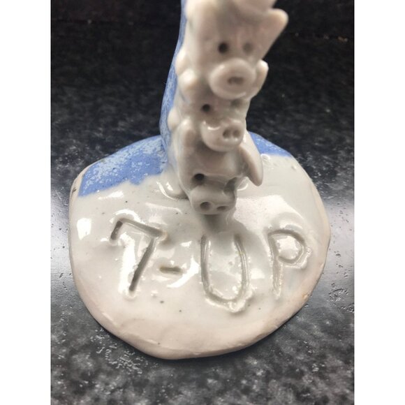 Vintage Pig Handmade Ceramic Sculpture Titled "7-UP" 7 Pigs Graduated On Top - Picture 2 of 10